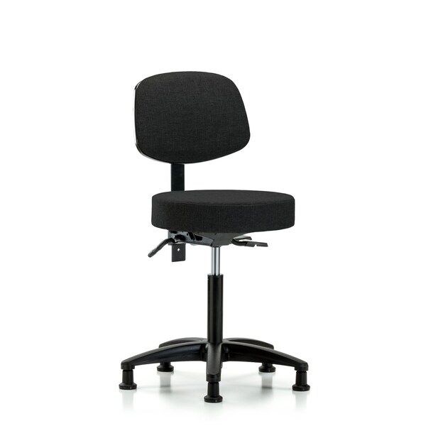 Rutledge Fab Stool with Back - Med Bench Height with Seat Tilt and Stat Glides in Black Fab