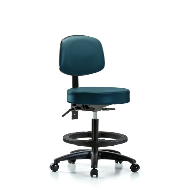 Vinyl Stool, Back, Med Bench, Tilt, Foot Ring, Casters, Royal