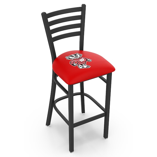 25" Blk Wrinkle Wisconsin "Badger" Station Counter Stool, Ladder Back