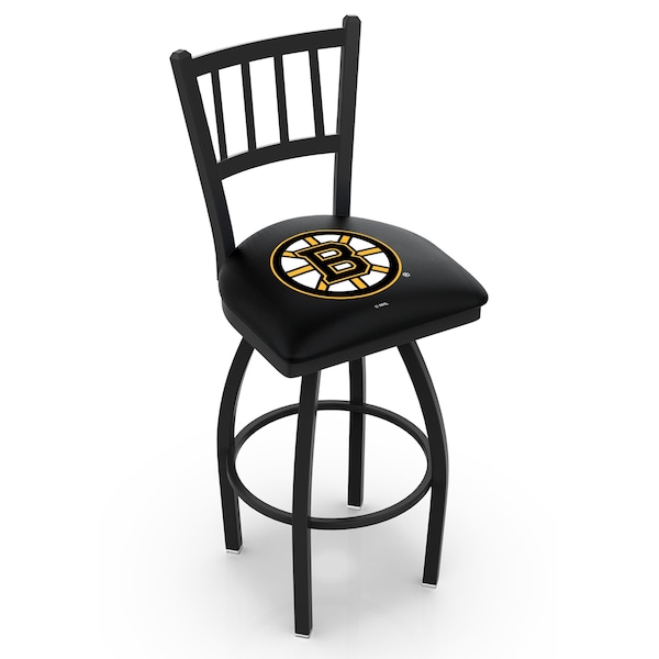 25" Blk Wrinkle Boston Bruins Swivel Bar Stool, Jailhouse Back