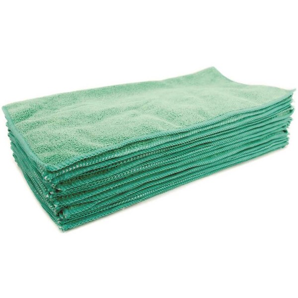 16 in. x 16 in. Premium Microfiber Cleaning Cloth in Green, 12PK