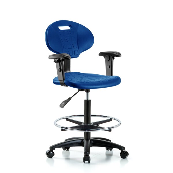 Erie Poly Chair, High Bench, Foot Ring, Arms, Casters, Blue