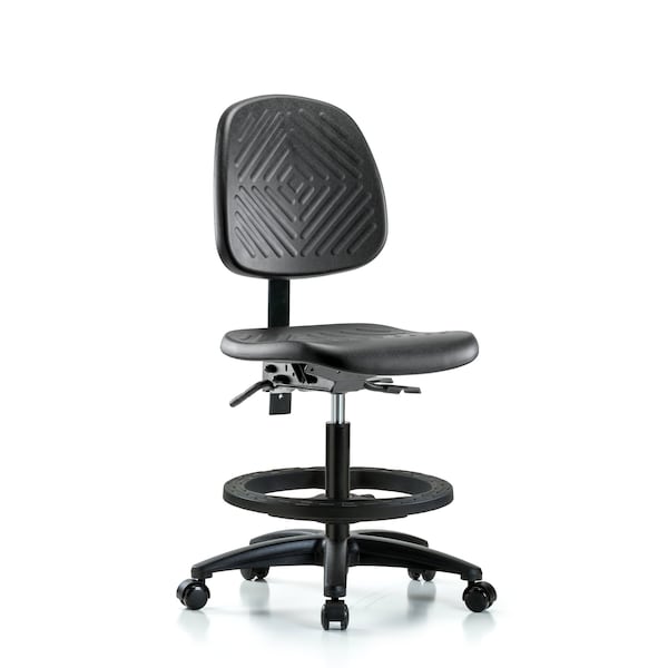 Bench Chair, Poly, Med, Bk, Tilt, BF Cast, No Arms, 19-1/2" to 27-1/2" Height, Black; Blue
