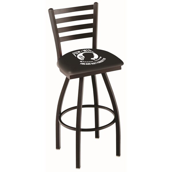 25" Blk Wrinkle POW/MIA Swivel Bar Stool, Ladder Back