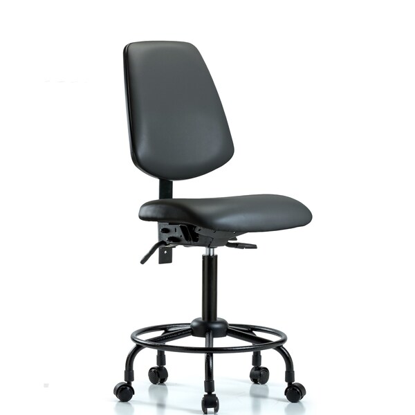 Vinyl Chair, Med Bench, Round Tube Base, Med Back, Tilt, Casters, Carbon