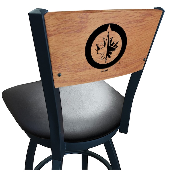 25" Blk Wrinkle Winnipeg Jets Swivel Bar Stool, Laser Engraved Back