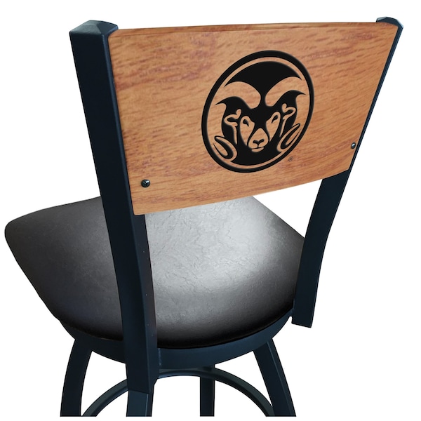 25" Blk Wrinkle Colorado State Swivel Bar Stool, Laser Engraved Back