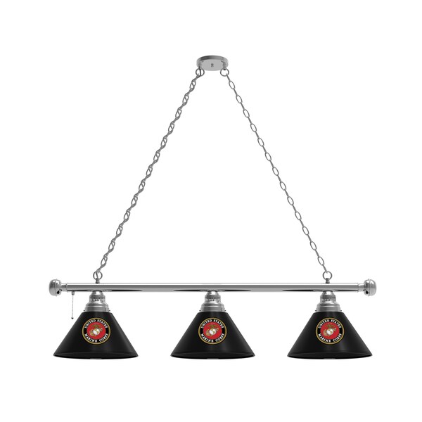 U.S. Marines 3 Shade Billiard Light, Chrome Fixture