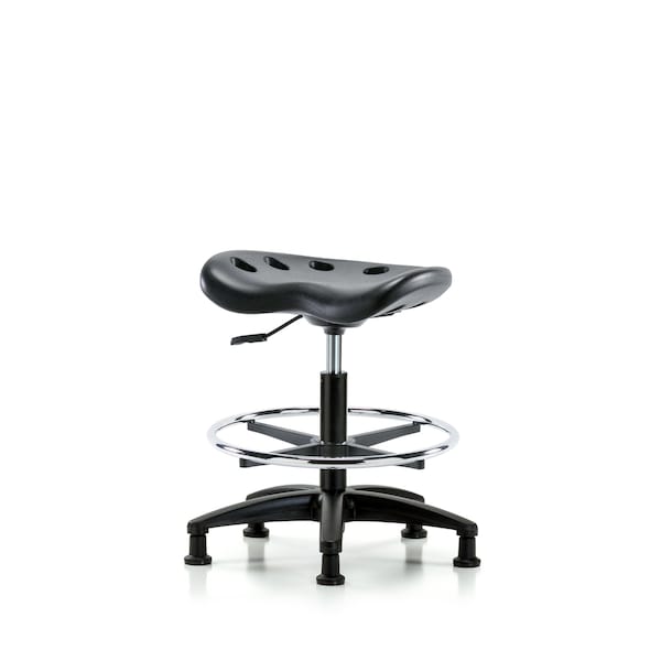 Poly Tractor Stool, Med Bench, Foot Ring, Glides, Black