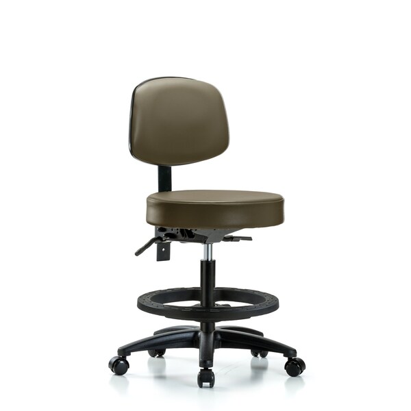 Vinyl Stool, Back, Med Bench, Tilt, Foot Ring, Casters, Royal
