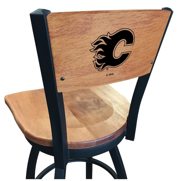 25" Blk Wrinkle Calgary Flames Swivel Bar Stool, Laser Engraved Back
