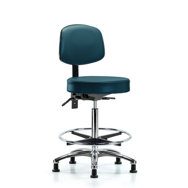 Vinyl Stool, Back, Chrome, High Bench, Tilt, Foot Ring, Glides, Royal