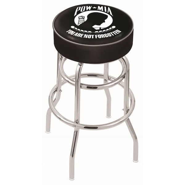 25" 4" POW/MIA Cushion Seat, Double-Ring Chrome Swivel Bar Stool