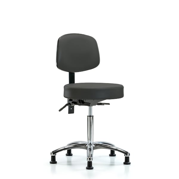 Vin Stool with Back Chrome-Medium Bench Height with Stationary Glides in Charcoal Trailblazer Vin