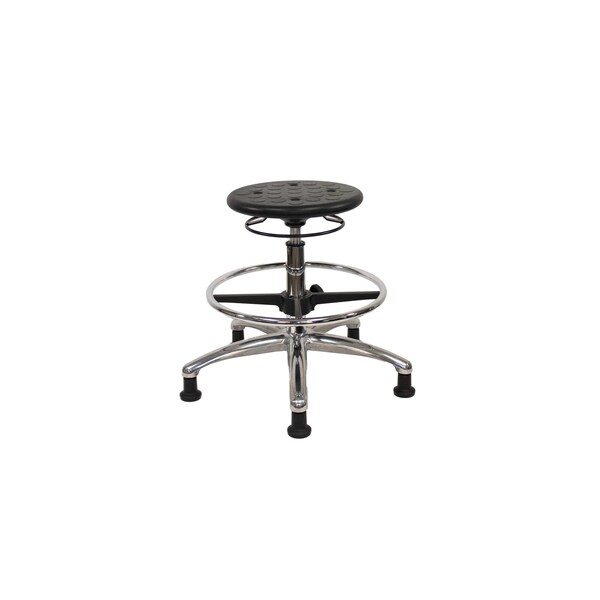 Huron Poly Stool Chrome, Med Bench, Foot Ring, Glides, Black