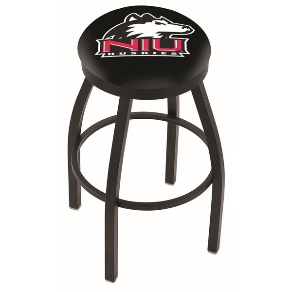 25" Blk Wrinkle Northern Illinois Swivel Bar Stool, Accent Ring