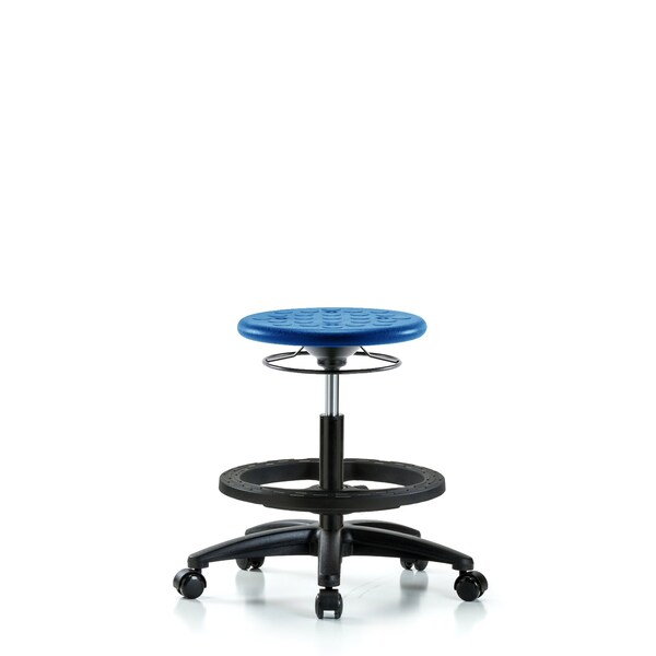 Huron Poly Stool, Med Bench, Foot Ring, Casters, Blue