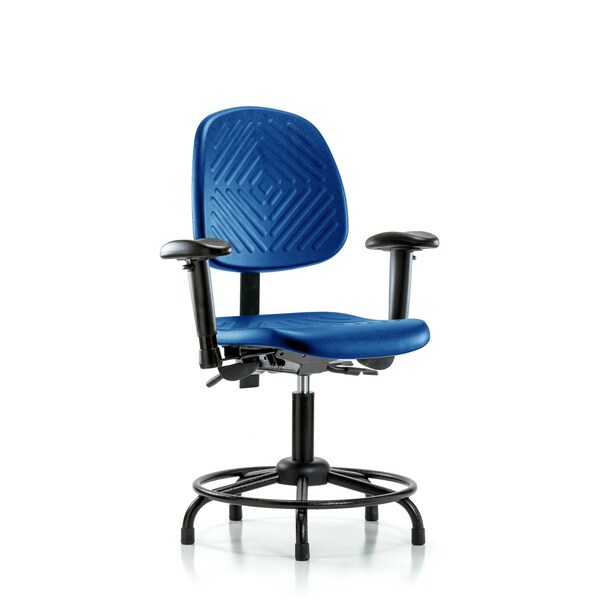 Poly Chair, Round Tube Base, Desk, Med Back, Tilt, Arms, Glides, Blue