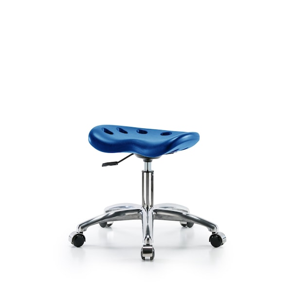 Poly Tractor Stool Chrome, Desk, Chrome Casters, Blue