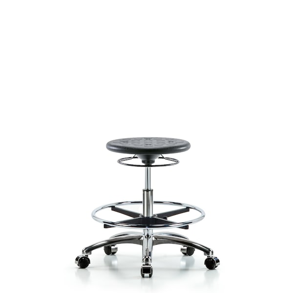 Huron Poly Stool Chrome, Med Bench, Foot Ring, Casters, Black