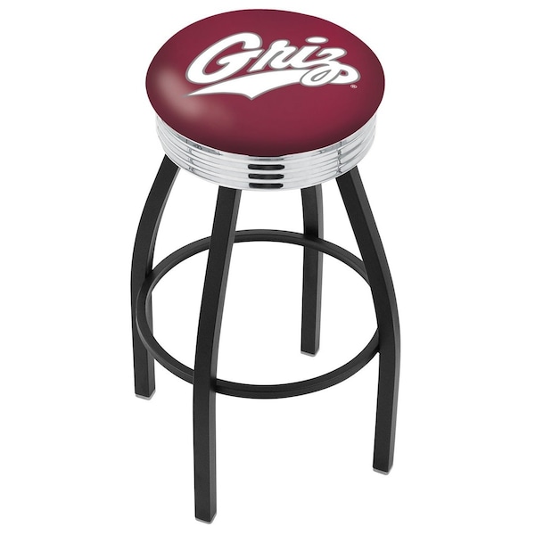 25" Blk Wrinkle Montana Swivel Bar Stool, Chrome Ring