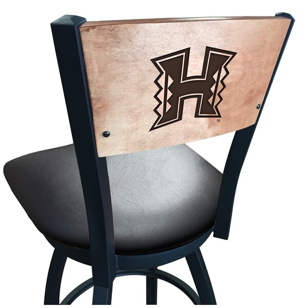 25" Blk Wrinkle Hawaii Swivel Bar Stool, Laser Engraved Back