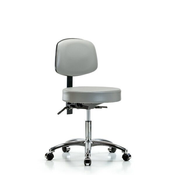 Vinyl Stool, Back Chrome, Desk, Casters, Sterling