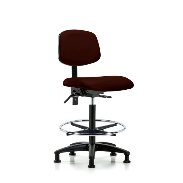 High Bench Chair Desk Chair, Fabric, RT Glides, Nav, No Arms, 26" to 35" Height, Vinyl, Burgundy