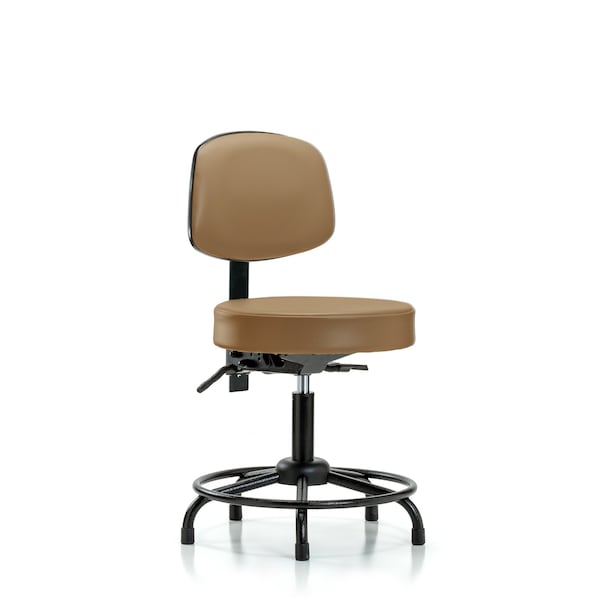 Desk Stool, Vinyl, Bk, RT, Glides, Taupe