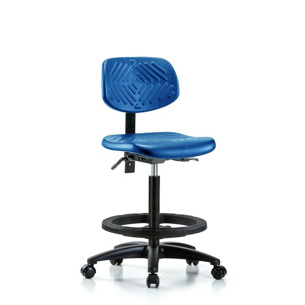 Poly Chair, High Bench, Tilt, Foot Ring, Casters, Blue