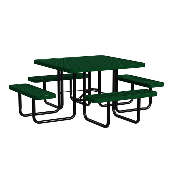 Square Picnic Table, Black/Green, Surface Mount, 46 in