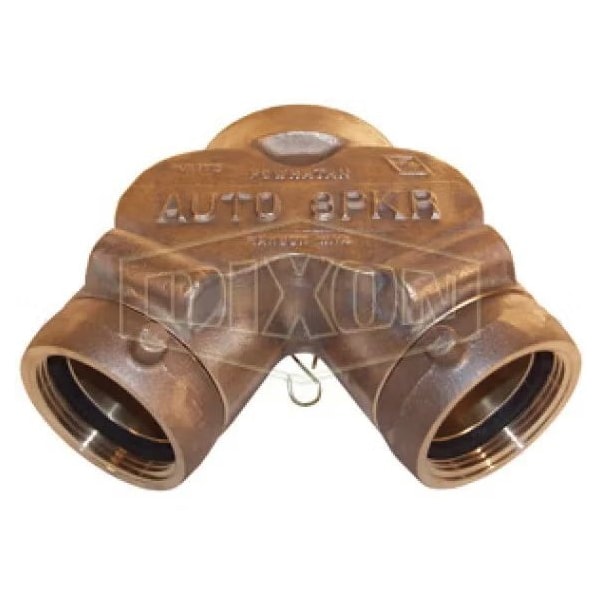 Siamese Connection Back Outlet Double Clapper, 2-1/2 x 6 in, Female NST NH x FNPT, Brass, Domestic