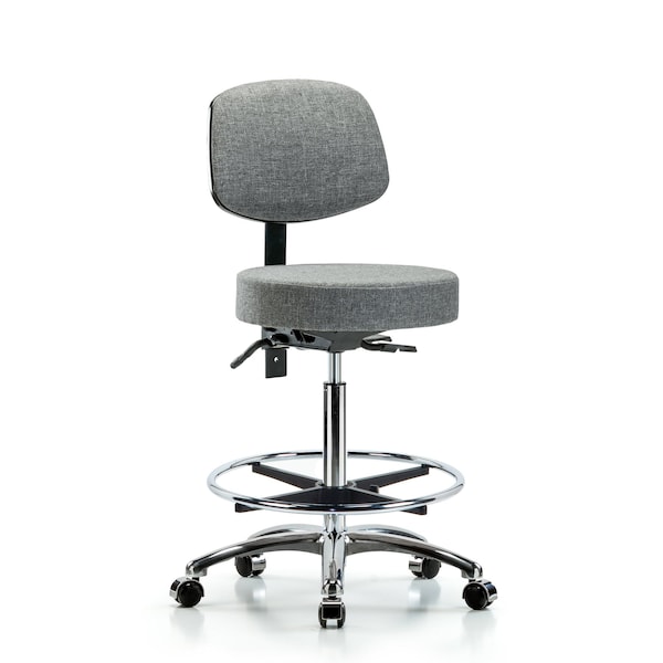 Bench Stool, Hi, Fabric, Bk, CF, Casters, Gry, Weight Capacity: 300 lb.