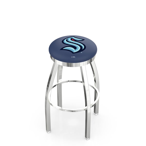 25" Chrome Seattle Kraken Swivel Bar Stool with Accent Ring