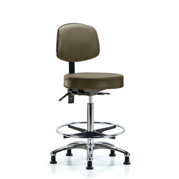 Vinyl Stool, Back, Chrome, High Bench, Tilt, Foot Ring, Glides, Royal