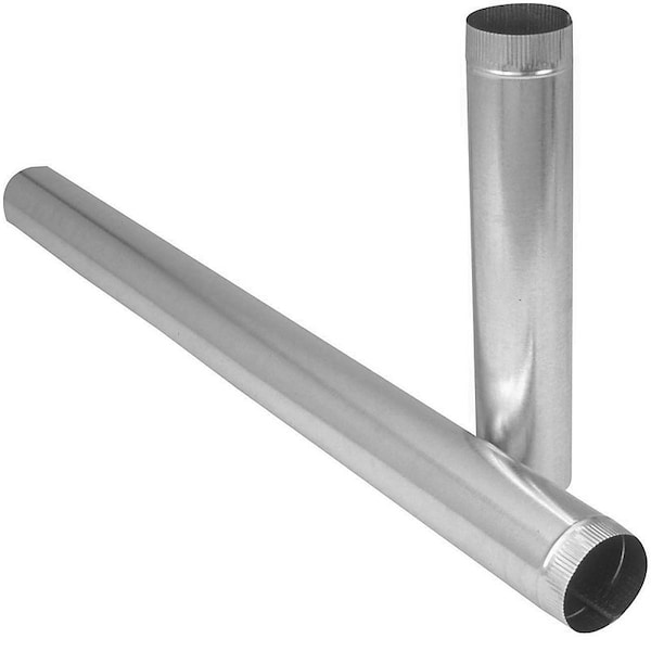 A Duct Pipe, 6 in Dia, 60 in L, 28 Gauge, Galvanized Steel, Galvanized