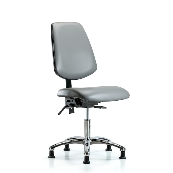Vinyl Chair Chrome, Desk, Med Back, Glides, Sterling