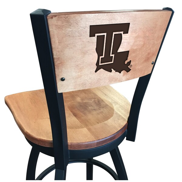 25" Blk Wrinkle Louisiana Tech Swivel Bar Stool, Laser Engraved Back