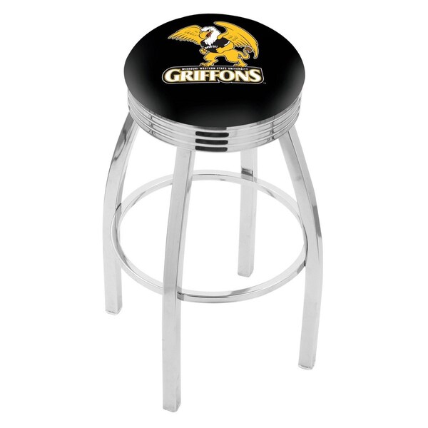 25" Chrome Missouri Western State Swivel Bar Stool, Accent Ring