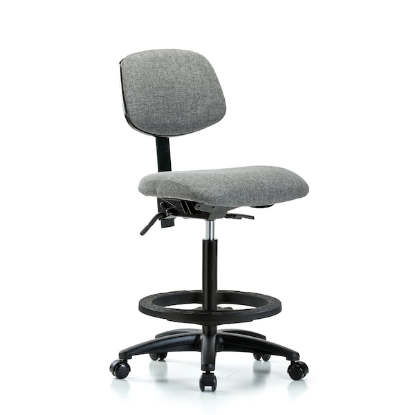 Chair, Fabric, Hi Bench, BF Casters, Gry, No Arms, 26" to 35-1/2" Height, Grey