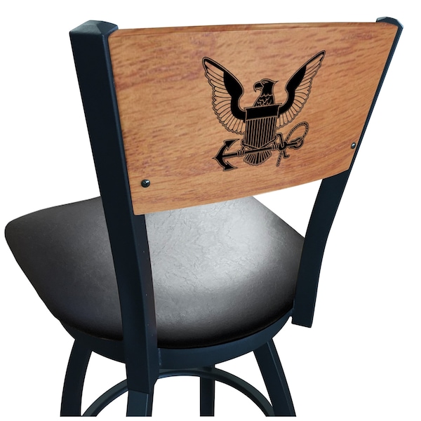 25" Blk Wrinkle U.S. Navy Swivel Bar Stool, Laser Engraved Back