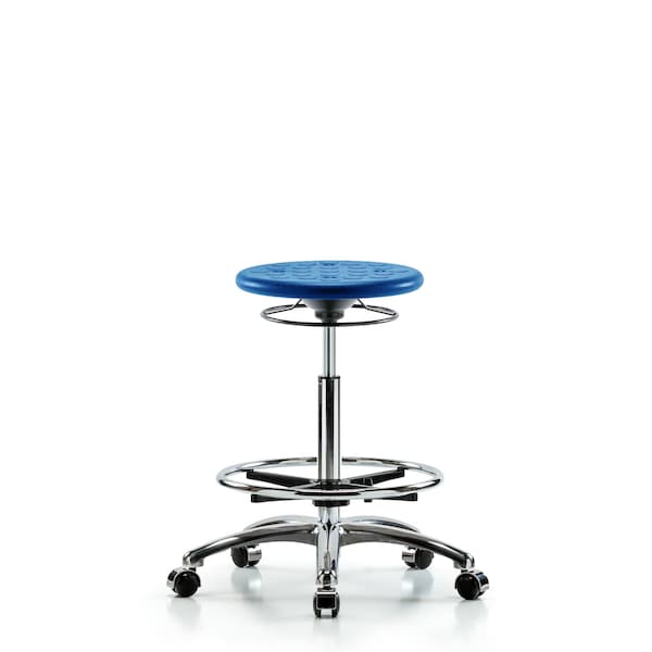 Huron Poly Clean Room Stool, High Bench, Foot Ring, Casters, Blue