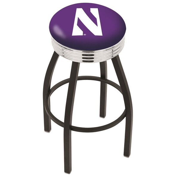 25" Blk Wrinkle Northwestern Swivel Bar Stool, Chrome Ring