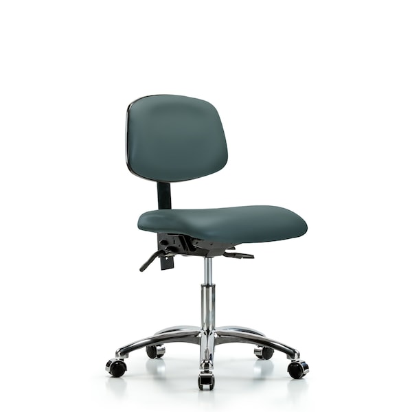 Desk Chair Desk Chair, Vinyl, Chrome Tilt Casters, Blu, No Arms, 18" to 23" Height, Vinyl