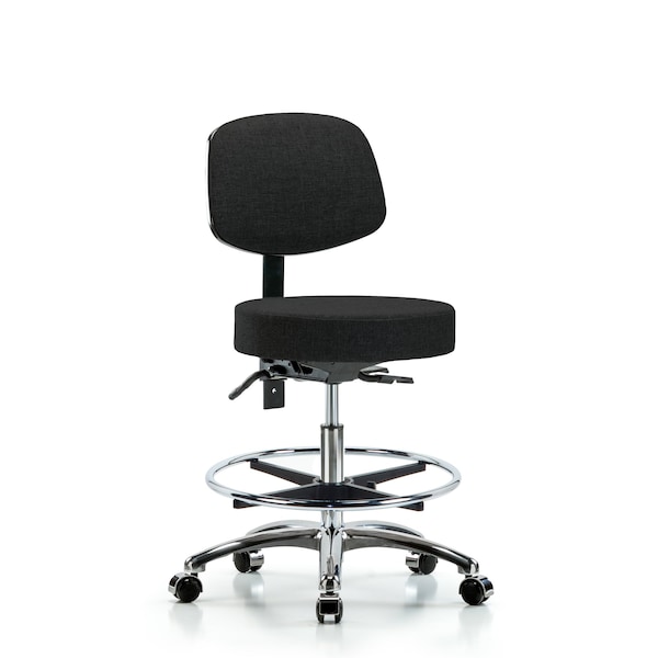 Bench Stool, Med, Fab, Bk Chrm, CF, CastBlk