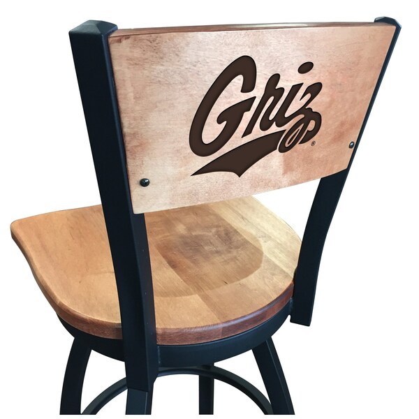 25" Blk Wrinkle Montana Swivel Bar Stool, Laser Engraved Back