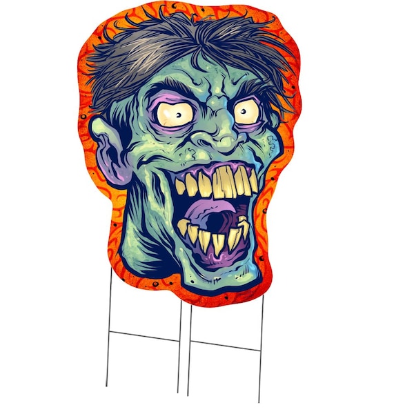 Zombie Yard Sign with Stake, Scary Halloween Trick or Treat Decoration for Party