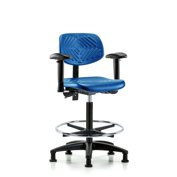 Poly Chair, High Bench, Arms, Foot Ring, Glides, Blue