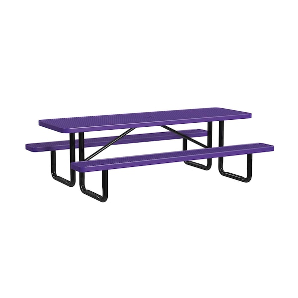 Rectangle Picnic Table, Purple, In Ground Mount, 8 ft L