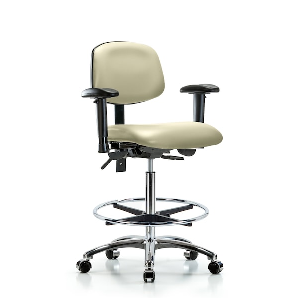 High Bench Chair Chair, Vin, Hi Ben, Chr Tilt AA CF Cast, Wht, Adjustable Arms, 26" to 35-1/2" Height